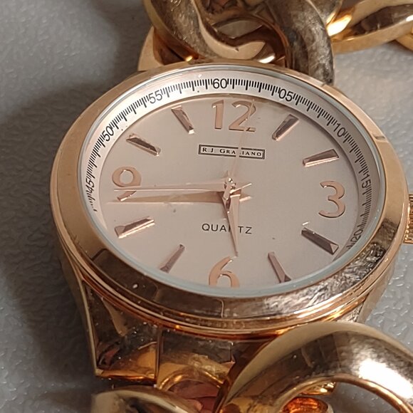 Untested Gold Tone R.J. Graziano Heavy Chain Link Watch - Picture 1 of 10